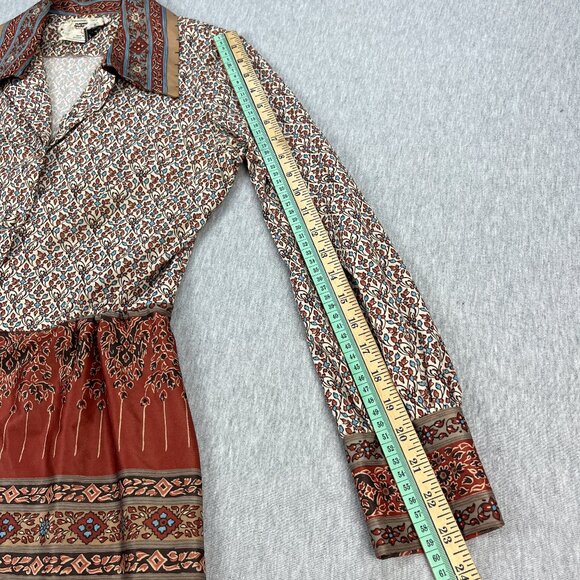 Vintage 70s Honeycomb Western Dress Womens M 8 Earth Tones Prairie Cottagecore - Picture 8 of 16